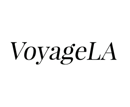VoyageLA logo in black italic serif text on a white background