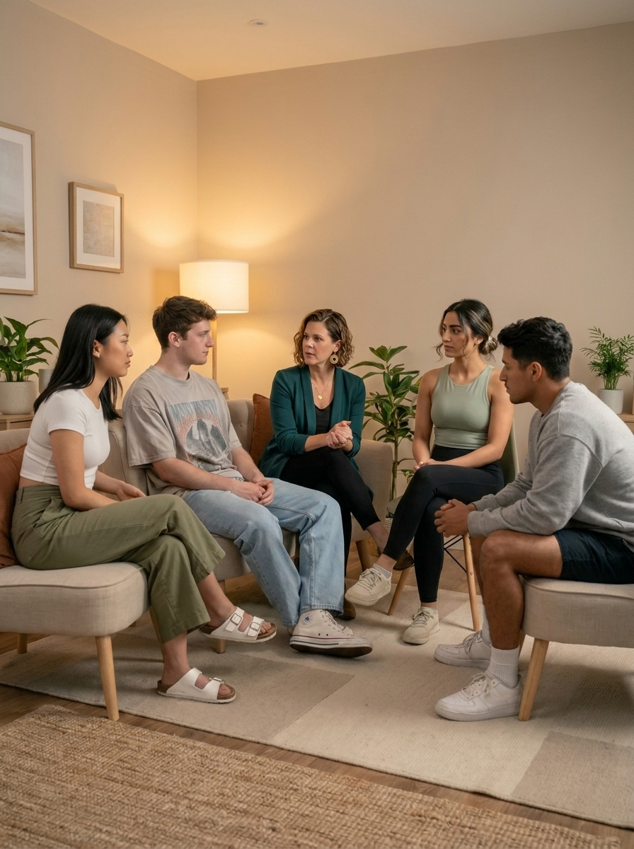 A woman having good time with her peers in a room