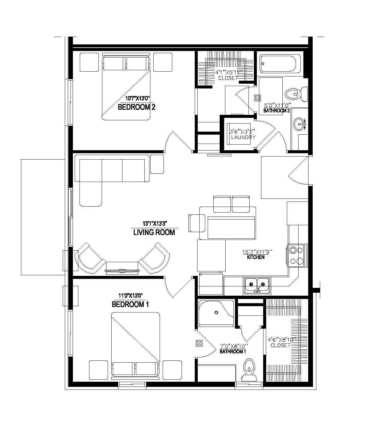 Black-and-white architectural floor plan of a small apartment layout