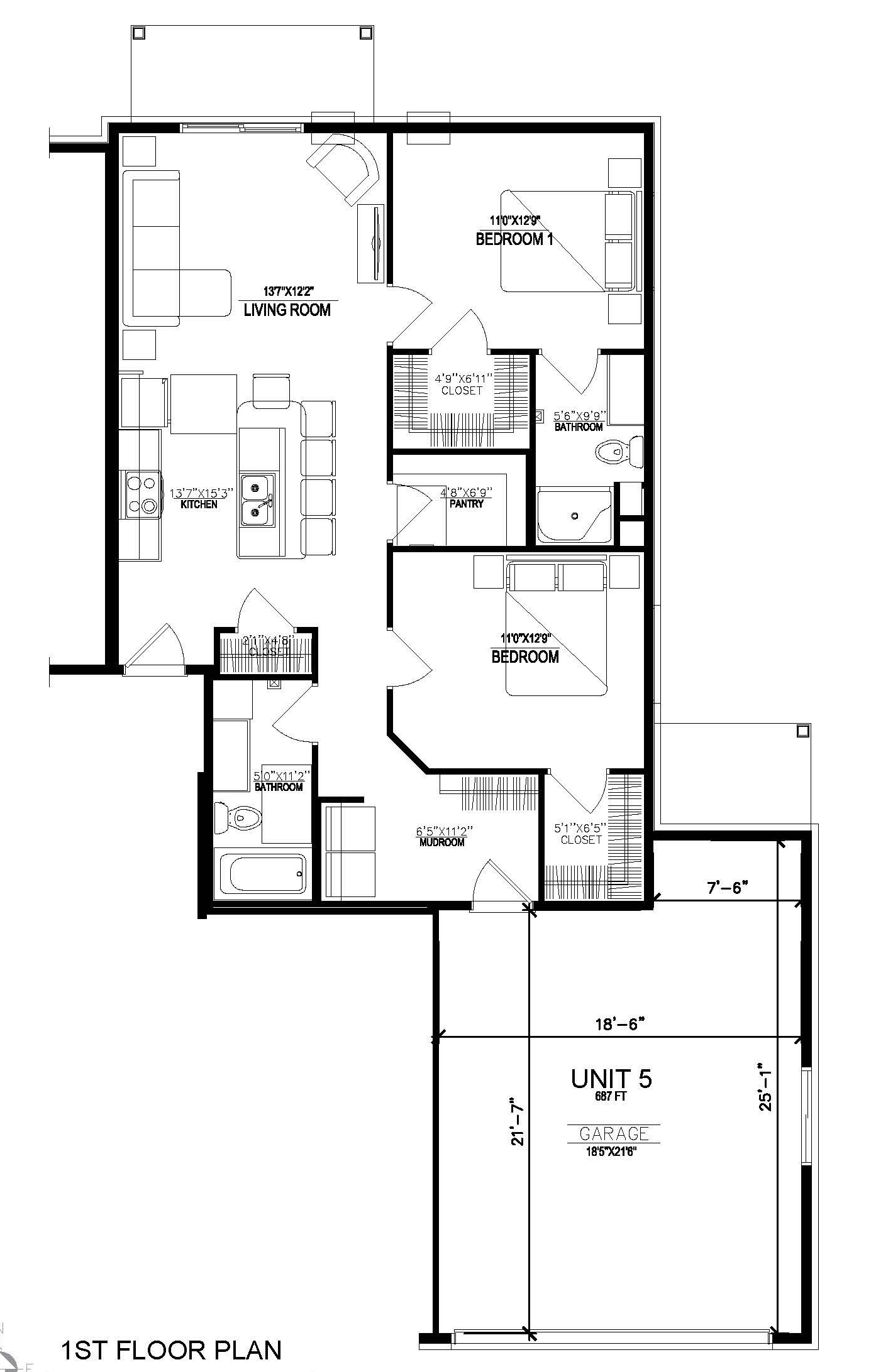 Black-and-white architectural floor plan with multiple rooms, walls, doors, and staircases.