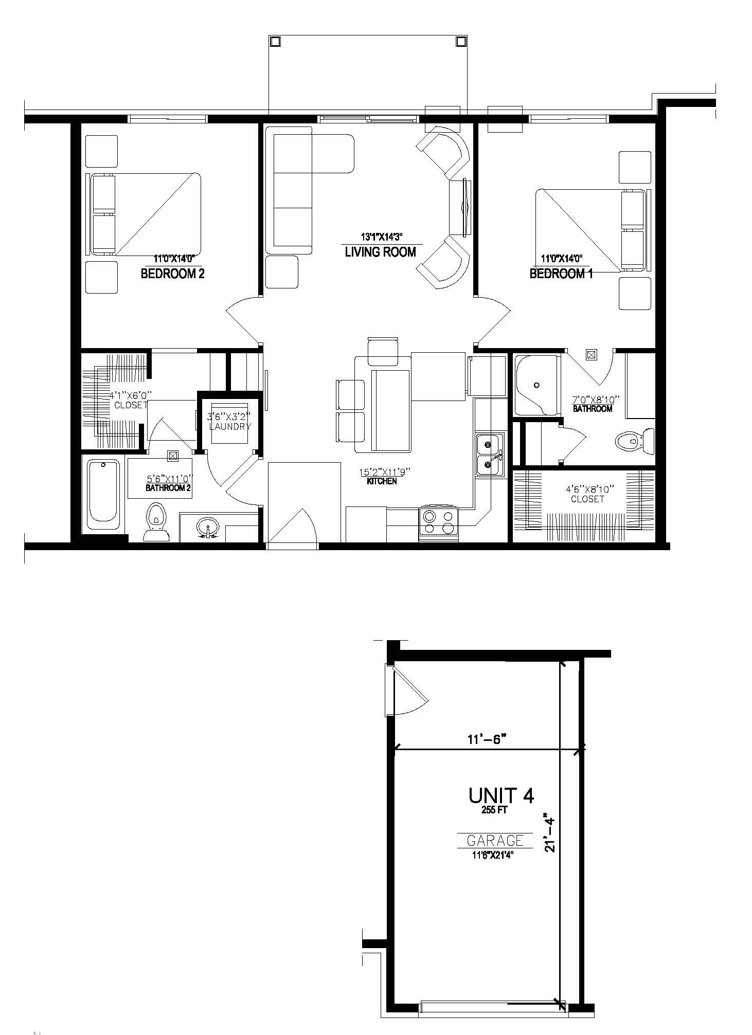 Architectural floor plan with multiple rooms and a separate narrow elevation detail below