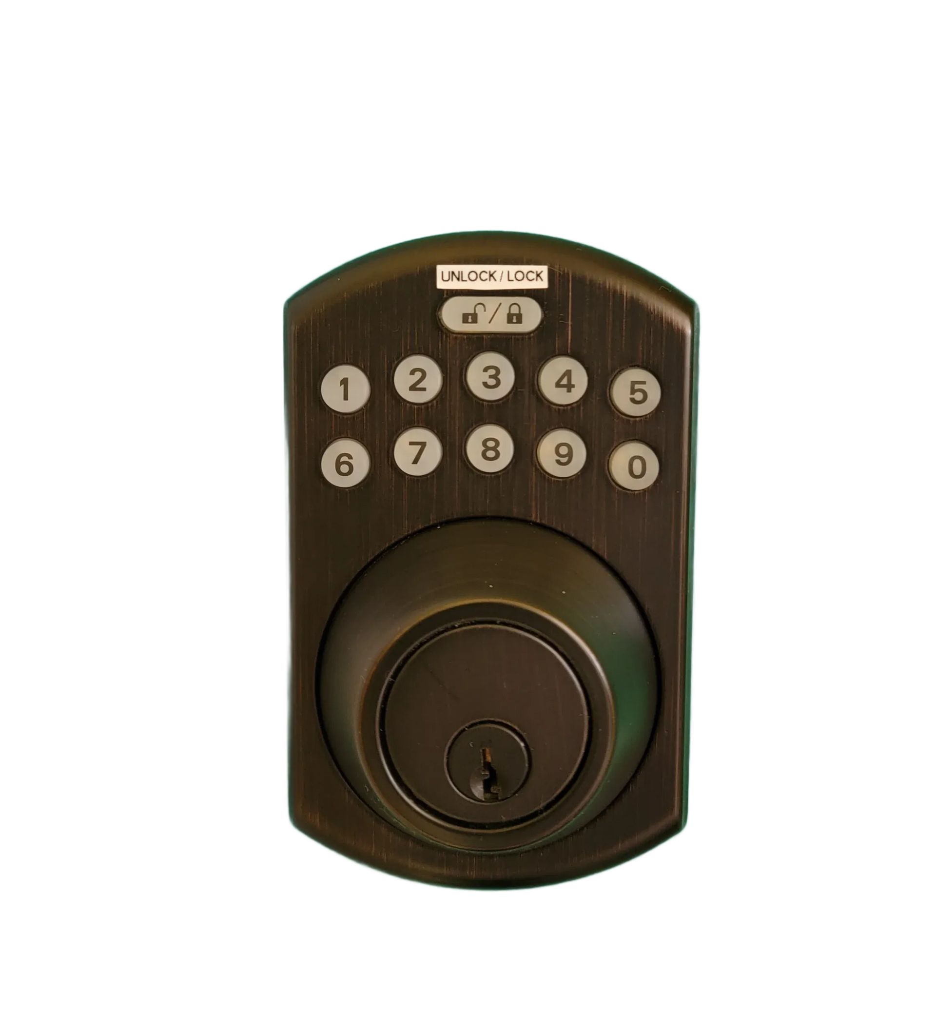 A close up of a digital door lock on a blue door.