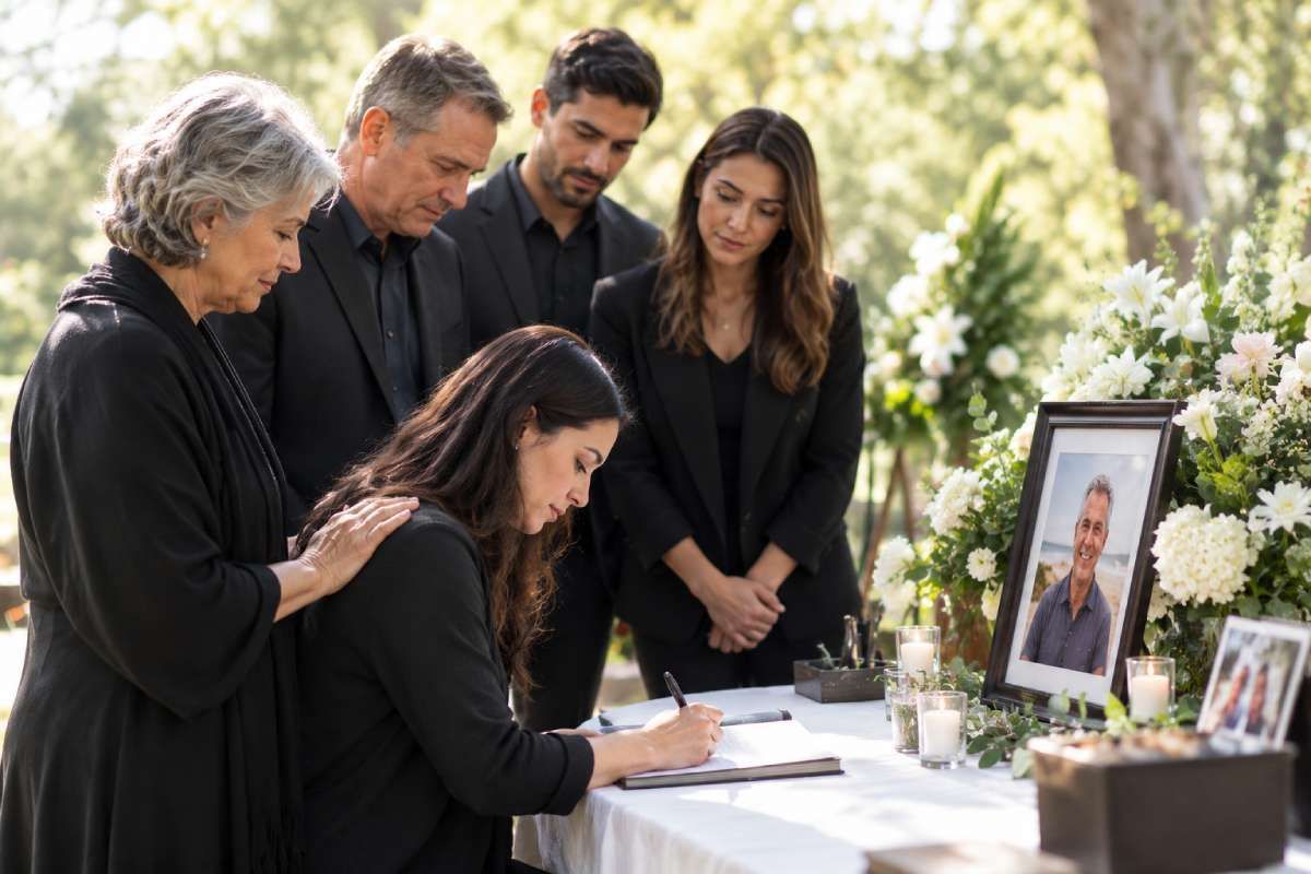 Family honoring a loved one at a funeral in Santee, California