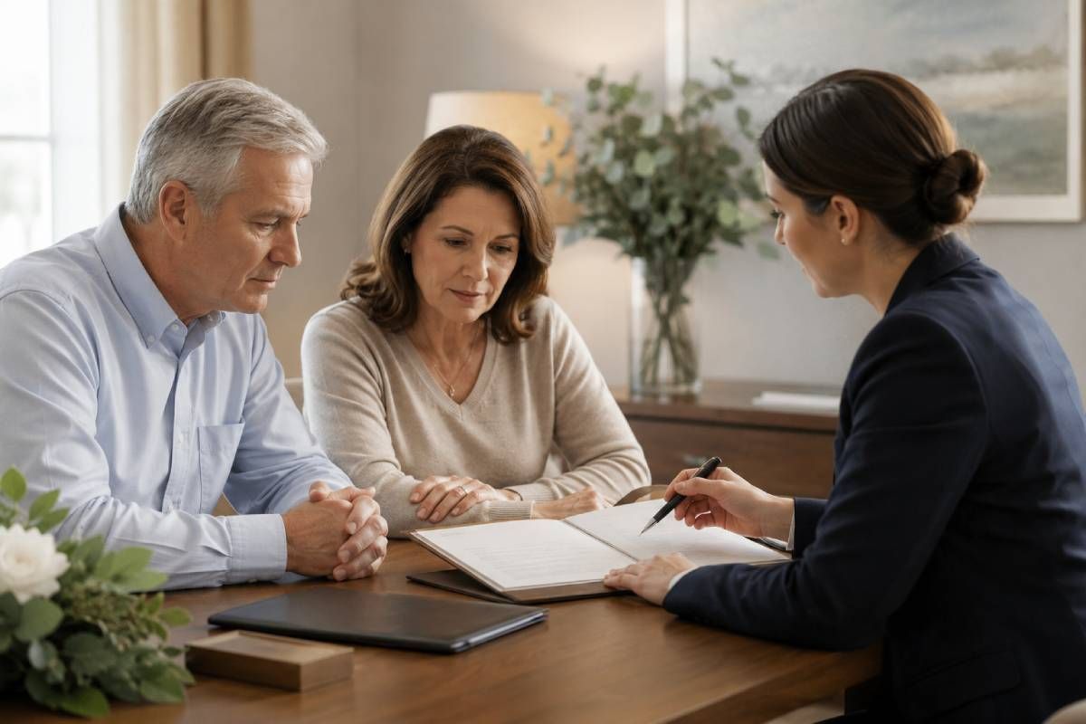 Family discussing funeral planning in La Mesa