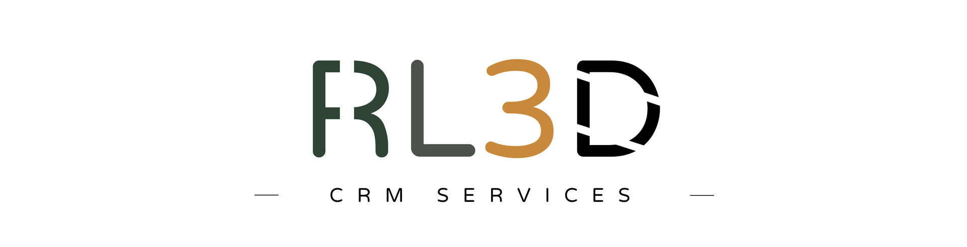 RL3D CRM Services logo in dark green and gray on a white background