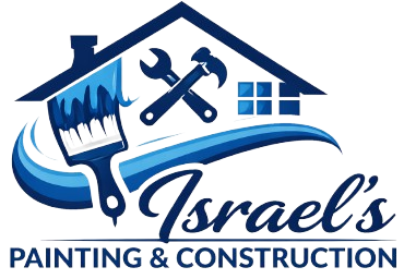 Logo for Israel's Painting & Construction featuring a house outline, a paintbrush, and tools in shades of blue.