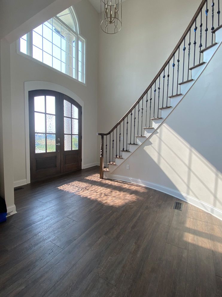 There is a staircase in the middle of the room.