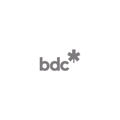 A logo for bdc with a star on a white background.