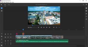 A computer screen of editing software with a video of a city on it.