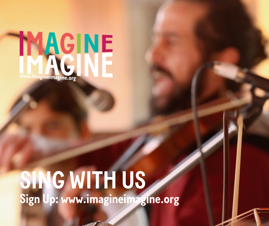 A sign that says imagine imagine sing with us