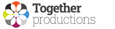 A logo for together productions with a flower in the middle
