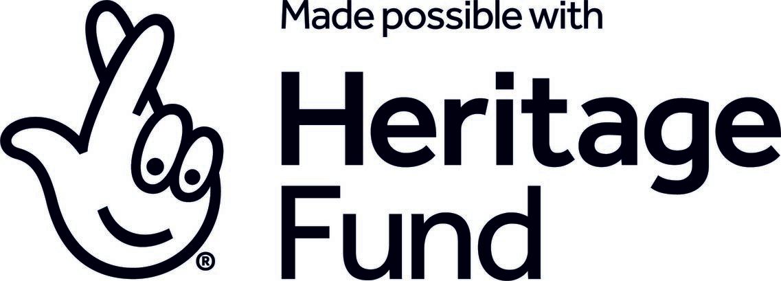 The logo for the heritage fund is black and white and says `` made possible with heritage fund ''.