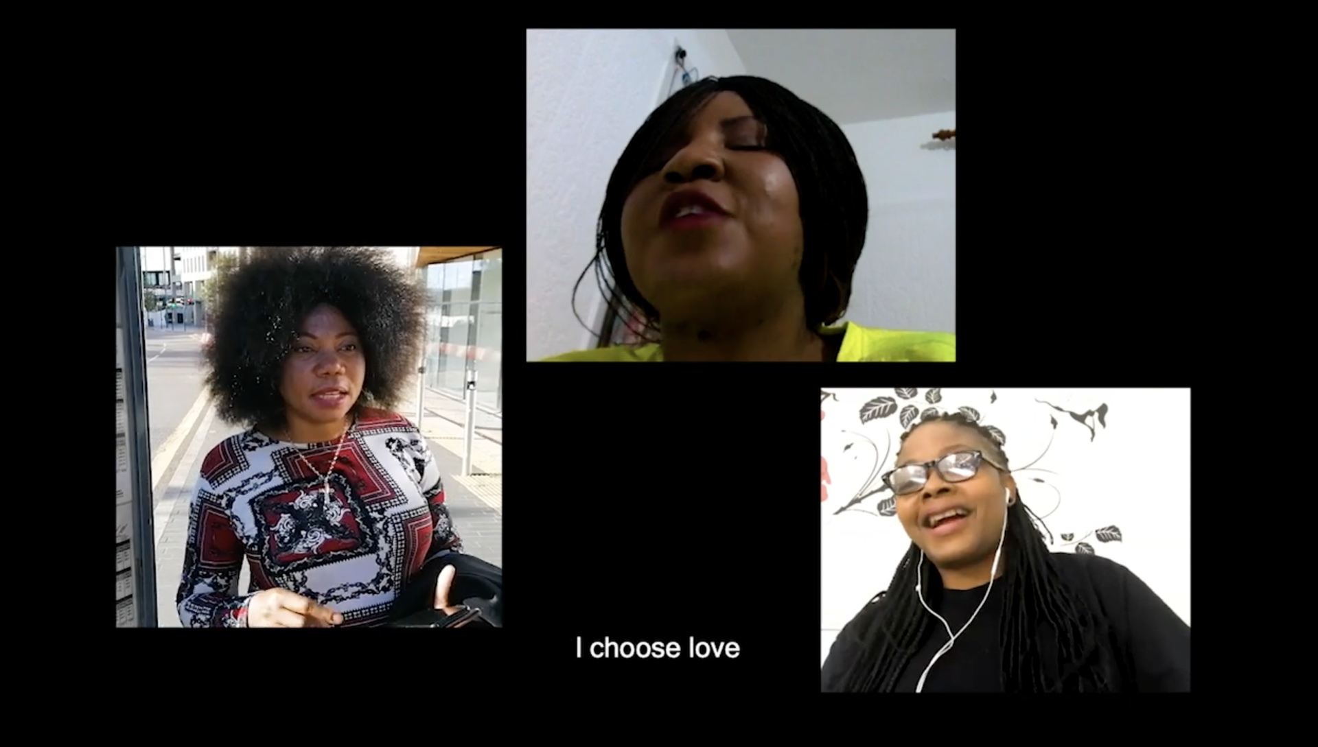 Three pictures of a woman with the words i choose love on the bottom right
