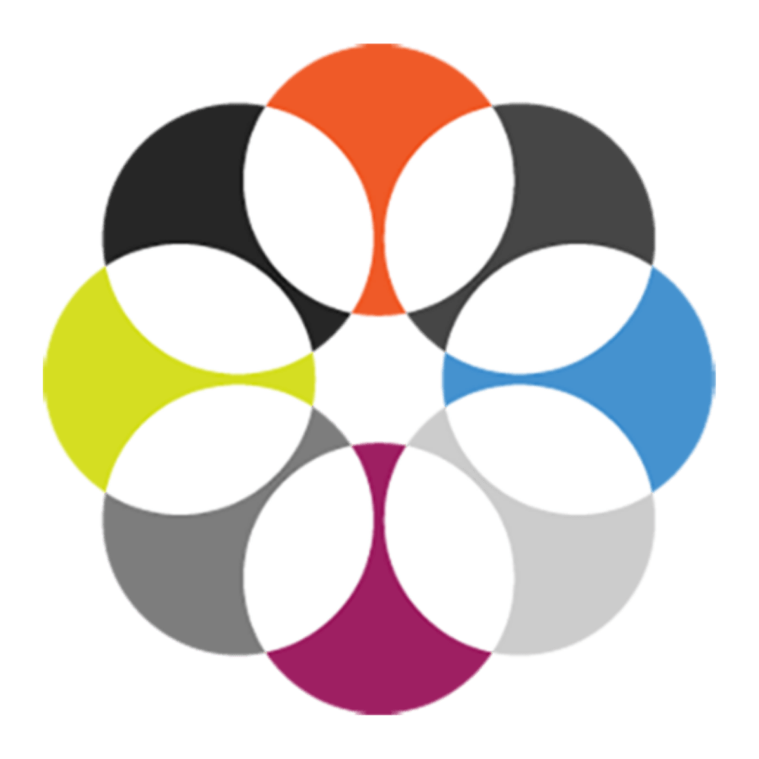 A flower made of circles of different colors on a white background