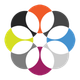 A flower made of circles of different colors on a white background