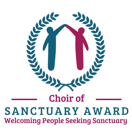 A logo for the choir of sanctuary award welcoming people seeking sanctuary
