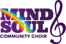 The logo for the mind soul community choir has a rainbow and a treble clef.