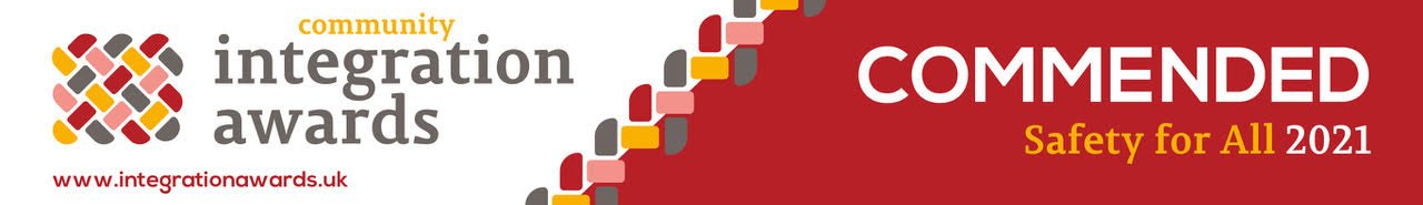 A red banner with the words integration awards commended safety for all 2021