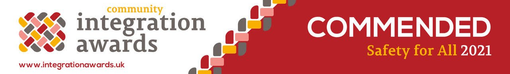A red banner with the words integration awards commended safety for all 2021