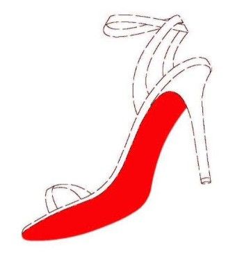 Red-soled white high-heeled sandal with ankle strap, side view.