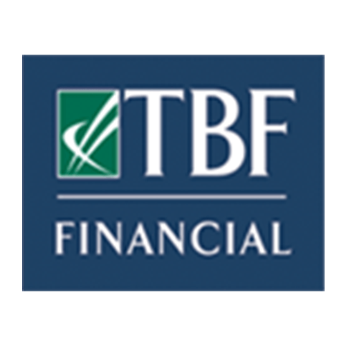 a tbf financial logo on a blue background