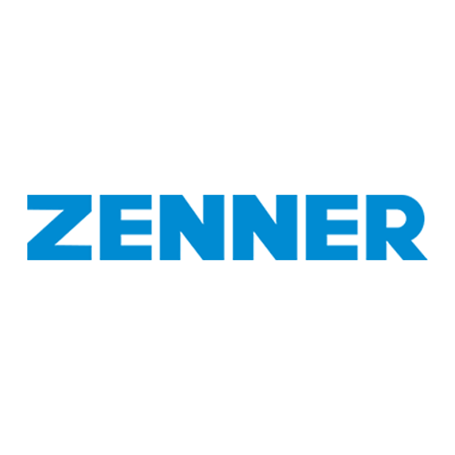 a blue zenner logo on a white background