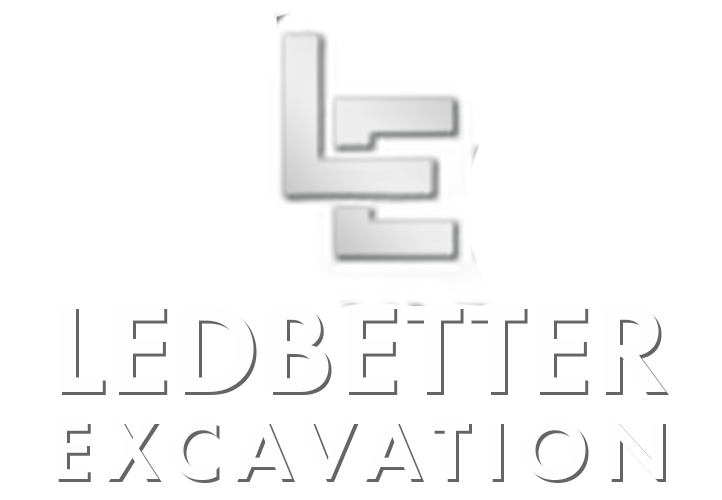 Logo for Ledbetter Excavation featuring the stylized letters "LE" in white over the company name in a sans-serif font.