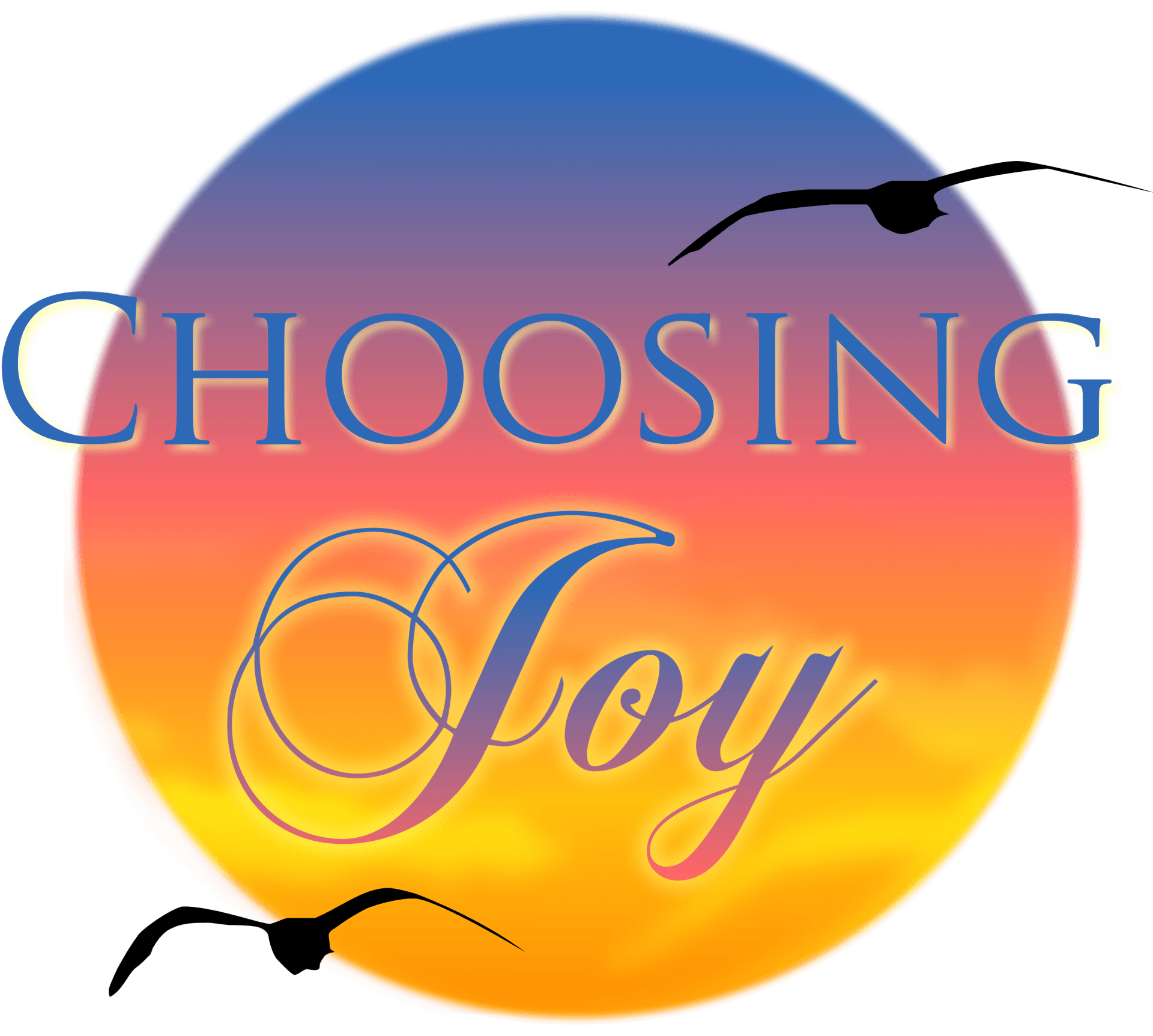 A logo for choosing joy with birds flying in the background
