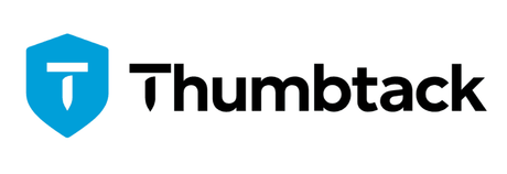 Thumbtrack logo: blue shield with a white T-shaped element on the left, and the word
