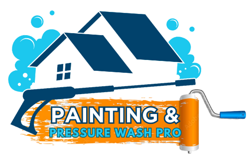 Logo for Painting & Pressure Wash Pro, featuring a house, pressure washer, paint roller, and text on an orange background.