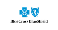 BlueCross BlueShield logo with two blue symbols and text.
