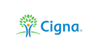 Cigna logo: green tree with person, blue 