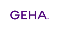 GEHA logo, purple text on white background.