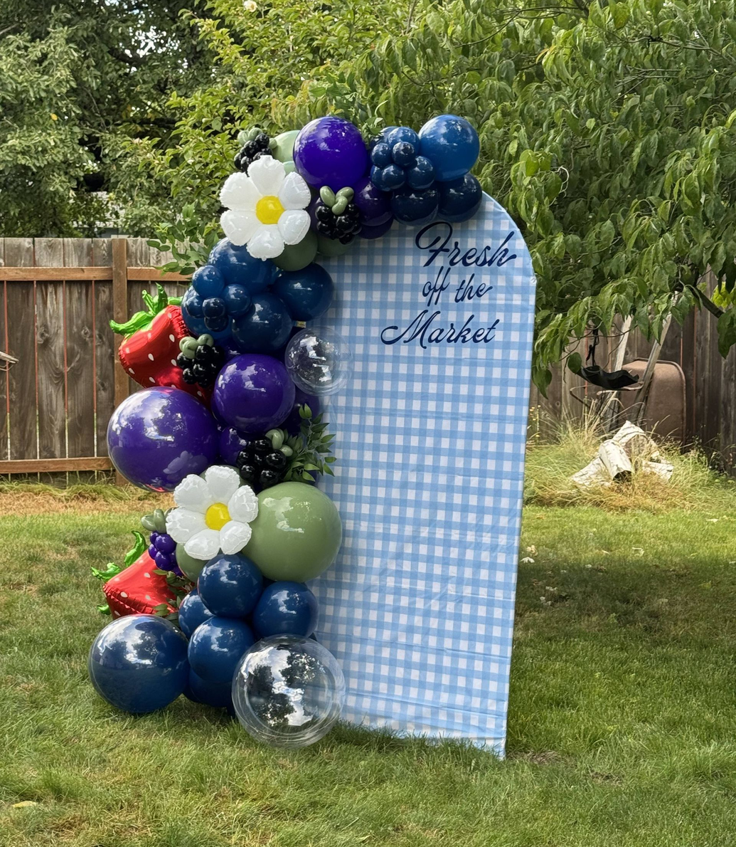 blue and flower balloons for baby shower