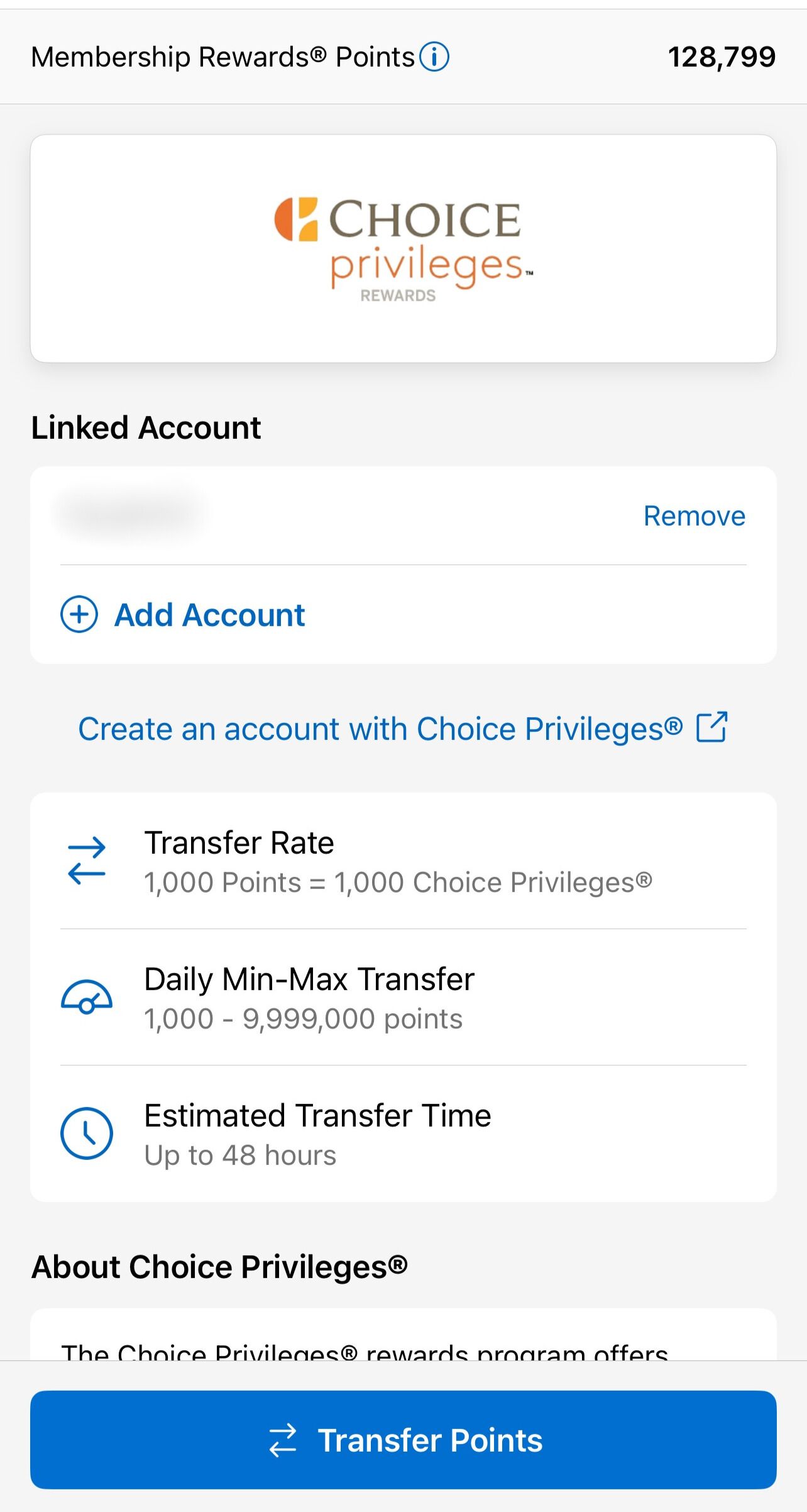 points being transferred to book a trip.