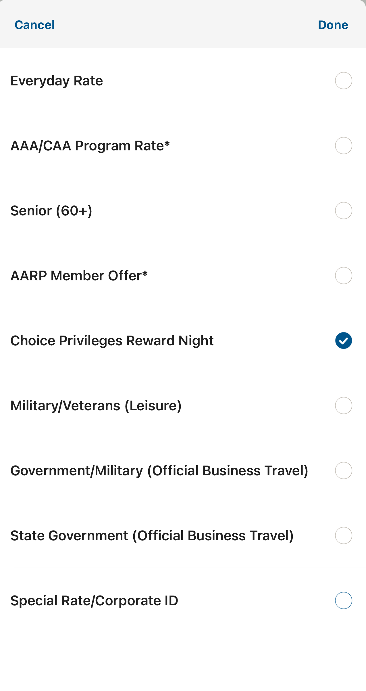 booking choice privileges reward night on app
