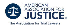 American Association for Justice logo with blue scales icon and text