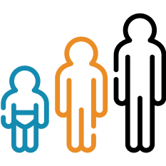 A group of people standing next to each other on a white background.