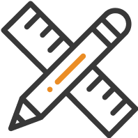 A ruler and pencil crossed over each other on a white background.
