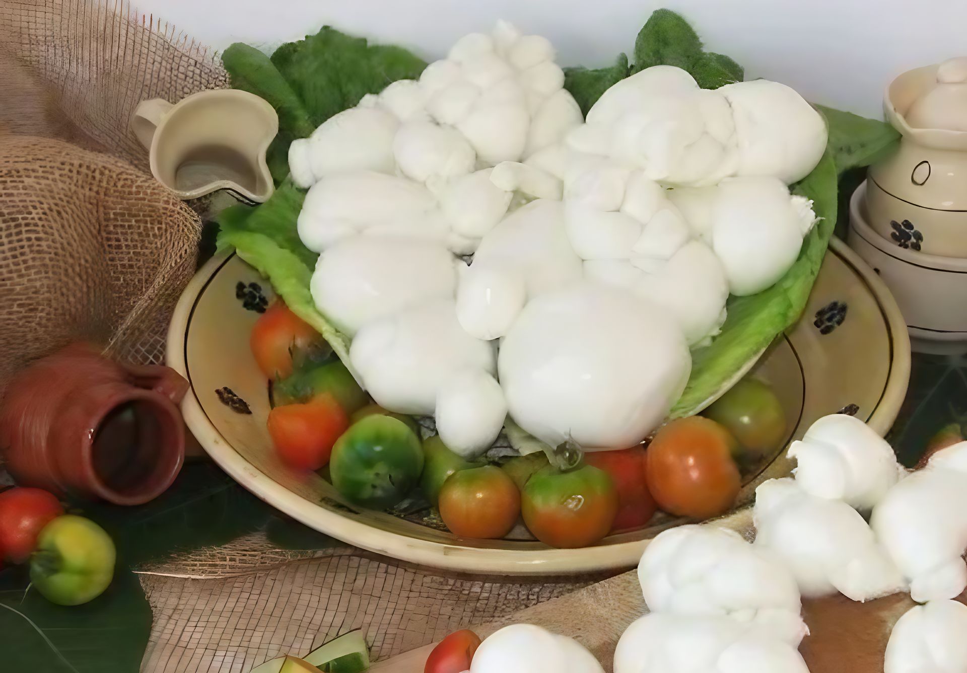Una ciotola di mozzarella e pomodori su un tavolo
