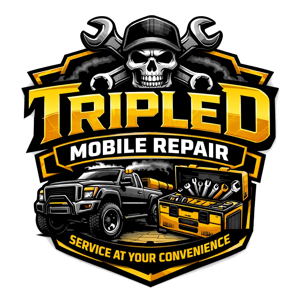 Triple D Mobile Repair logo with skull, truck, tools, and yellow-black shield badge