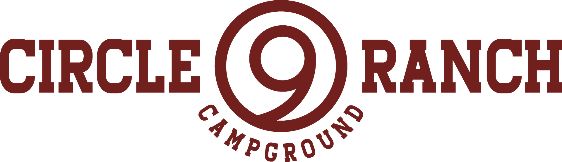 Circle 9 Ranch Campground logo with maroon text and a circular “9” emblem