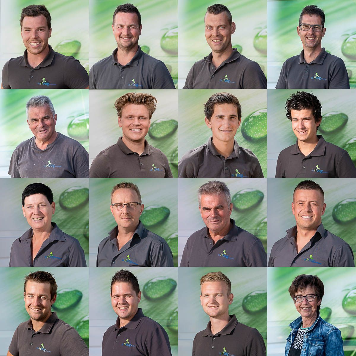 Een collage van foto's van een groep mannen en een vrouw