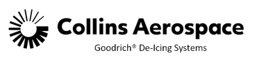 A black and white logo for collins aerospace goodrich de-icing systems