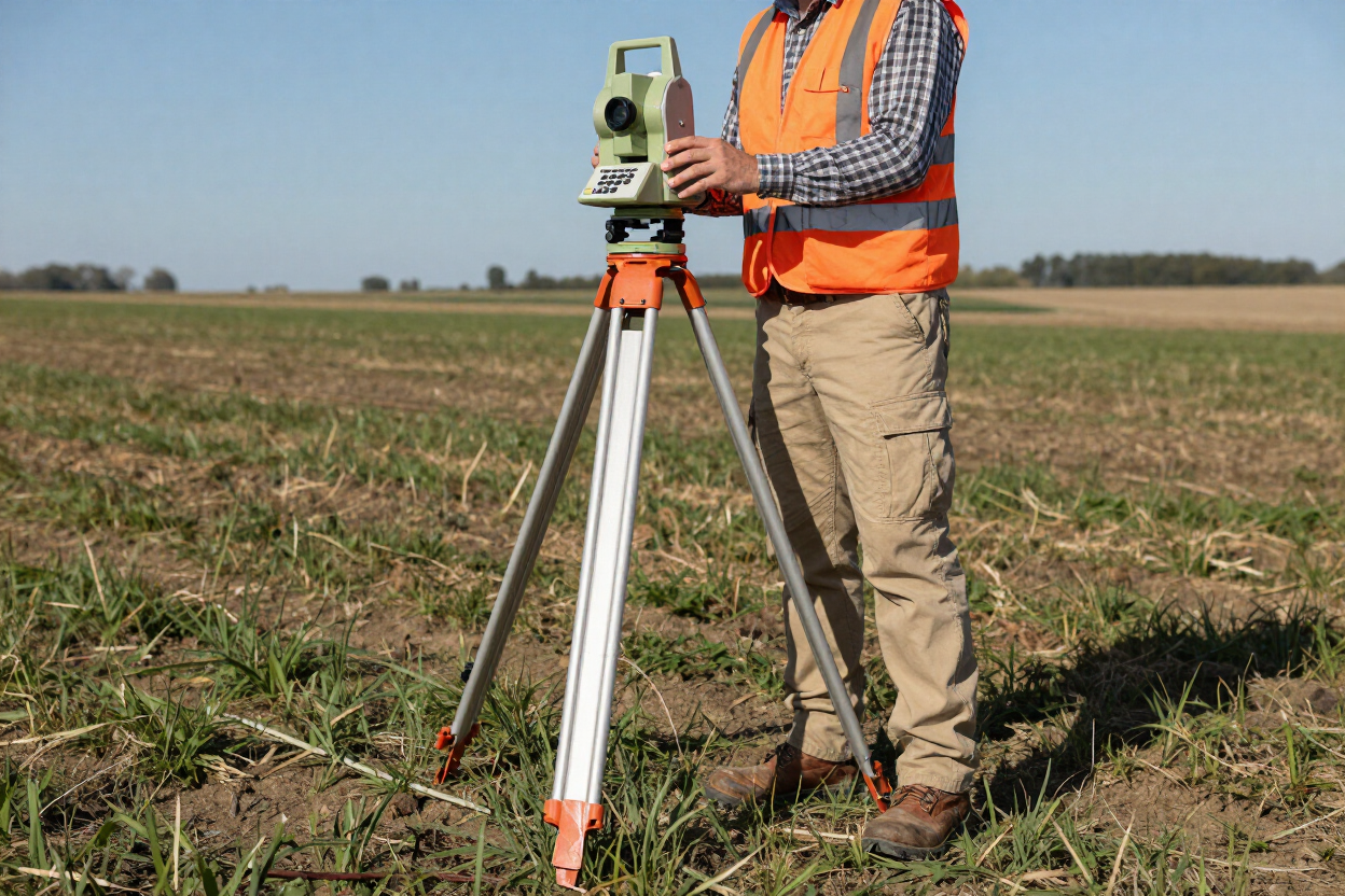 Land surveyor measuring a property boundary