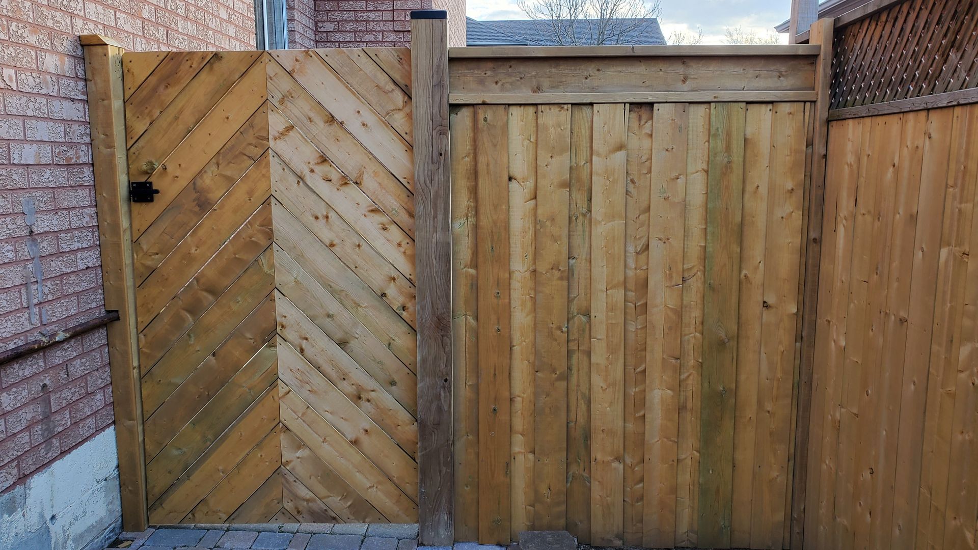 a wooden fence with a gate in the middle of it .