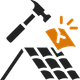 Hammer over solar panels with orange energy icon, suggesting solar panel repair or installation