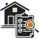 House inspection checklist icon with magnifying glass and orange highlights