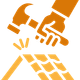 Orange icon of gloved hands repairing a tiled roof with sparks flying