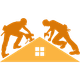 Orange silhouette of two roofers working on a house roof